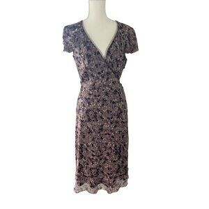 TAHARI Brown Floral Wrap Dress Size 12 NEW New with tags